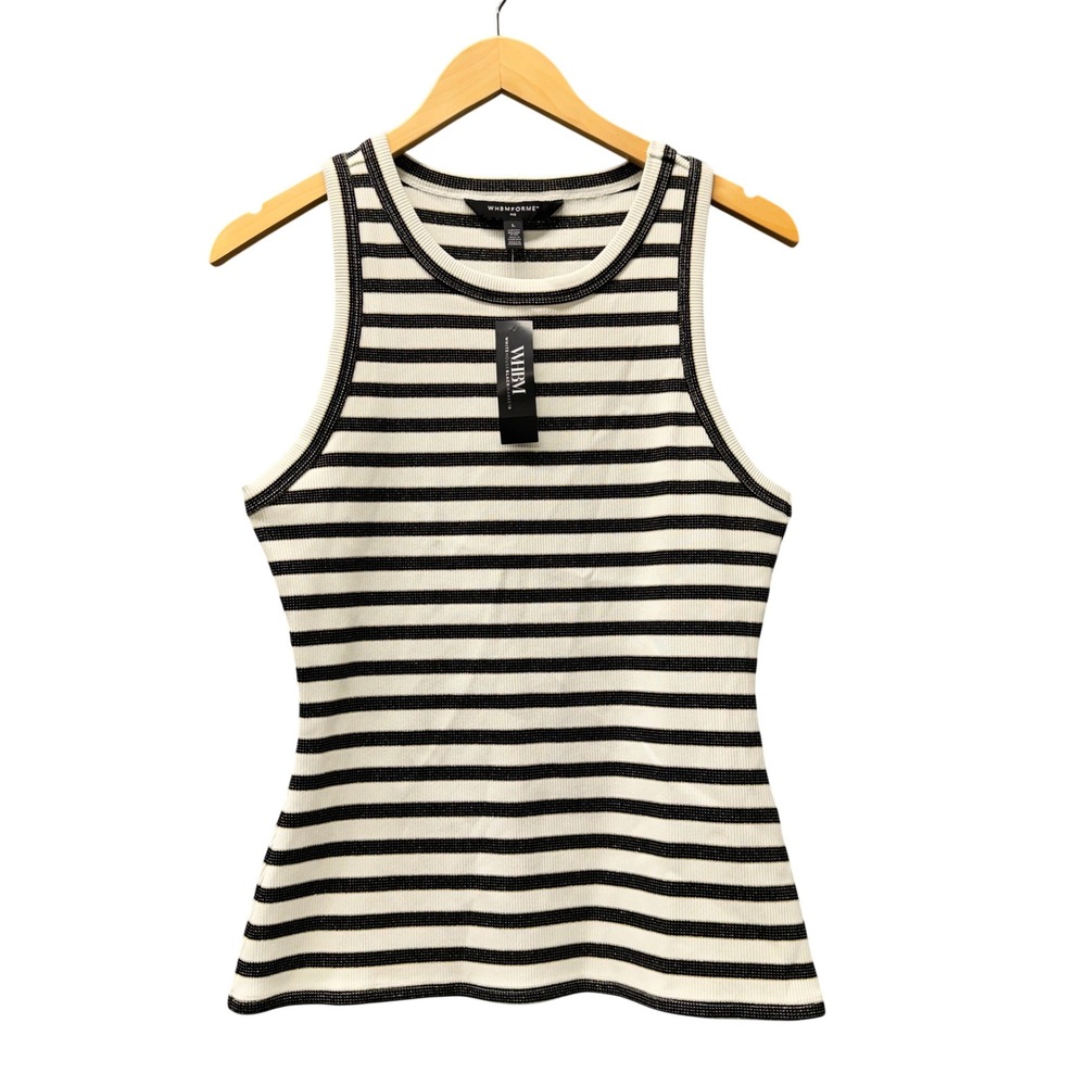 White House Black Market Tank Womens L WHBMFORME Wide Rib Tank Black White NEW